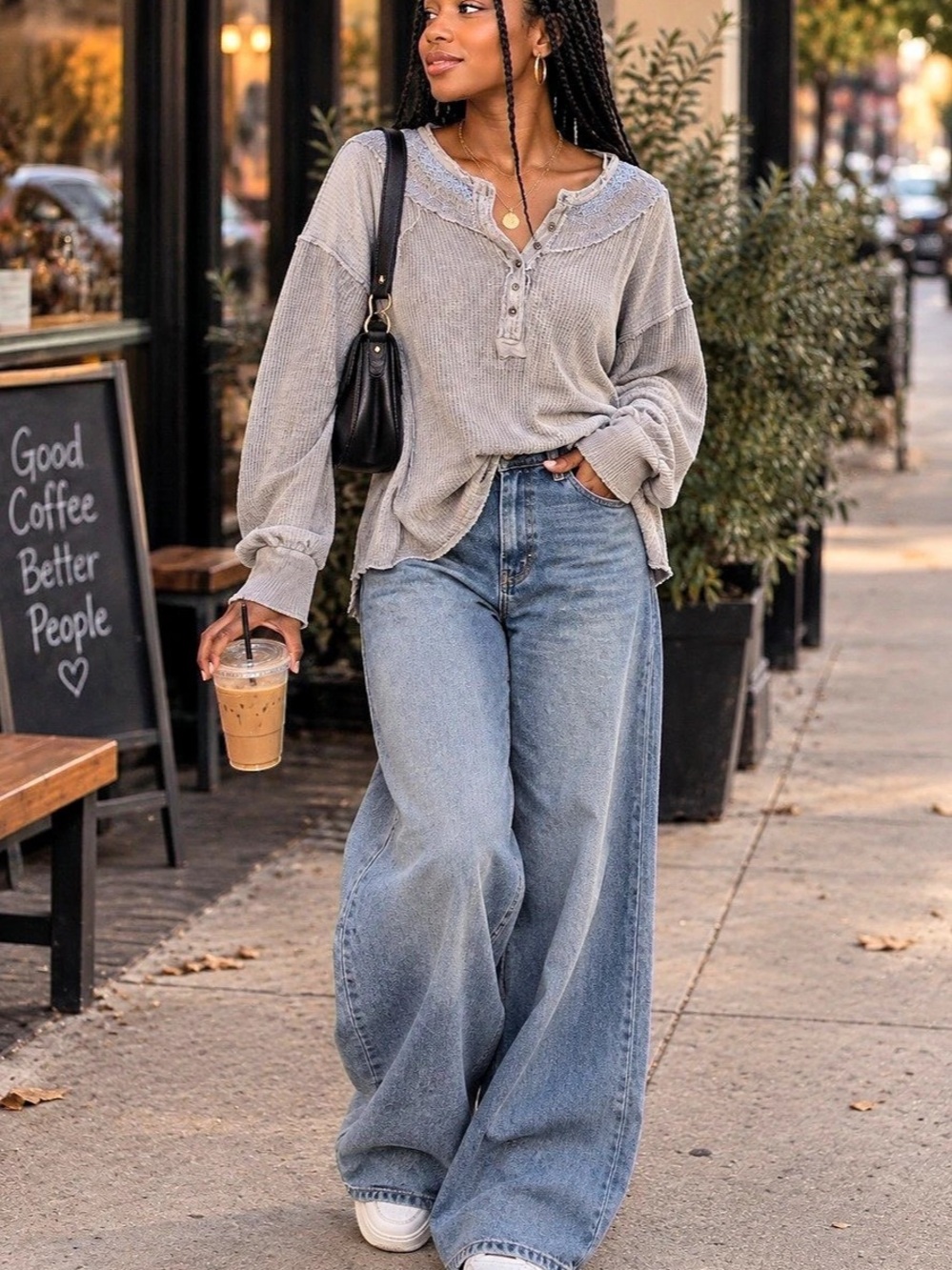 WE THE FREE Holly Henley Gray Long Sleeve Tunic Size XS - oversized